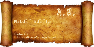 Mikó Béla névjegykártya